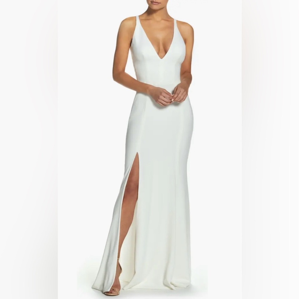 Dress the Population Ivory Iris Slit Crepe Gown